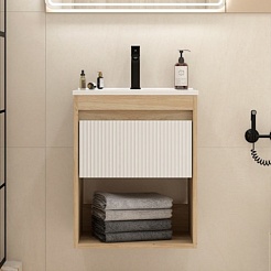 Teymi Тумба с раковиной Vitra 50 Волна подвесная дуб/белый – фотография-3