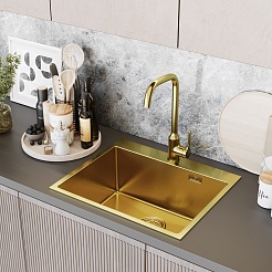 Mixline Мойка настольный монтаж 60/50 (3,0) выпуск 3 1/2 золото – фотография-5