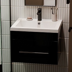 Водолей Тумба под раковину Элис 50 подвесная 1 ящик черная – фотография-7