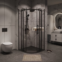 Grossman  Душевой уголок Classic 100x100x195 четверть круга профиль черный матовый стекло прозрачное – фотография-5