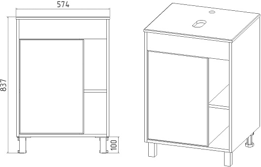 Viant Тумба с раковиной Бостон 56 графит/дуб вотан – фотография-8