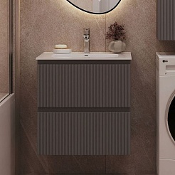 Aquanet Тумба с раковиной Джейн 2.0 60 Flat подвесная графит матовый – фотография-5