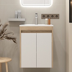 Teymi Тумба с раковиной Netta 50 Волна подвесная дуб/белый – фотография-3