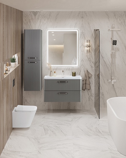 BelBagno Тумба с раковиной Due 80 подвесная Сатин ручки Матовый атласный никель – фотография-14