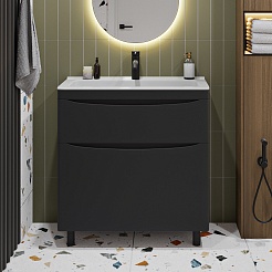 Vivon Тумба под раковину Ostin 80 напольная черная матовая – фотография-6