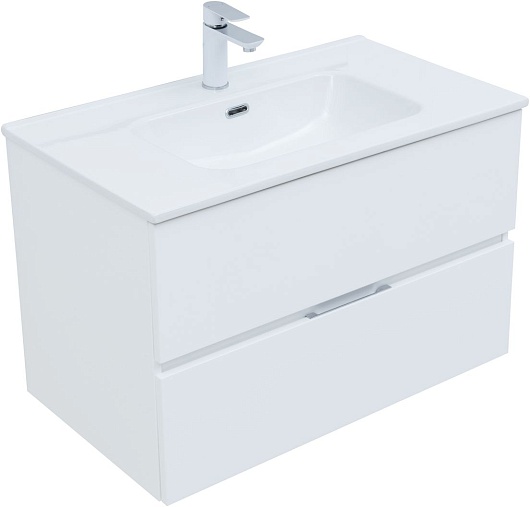 Aquanet Тумба с раковиной Алвита New 80 Flat подвесная белая матовая – картинка-3