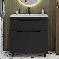 Vivon Тумба с раковиной Ostin 80 напольная черная матовая – фотография-1