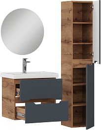 Onika Тумба с раковиной Айленд 50 подвесная графит/дуб крафт – фотография-9