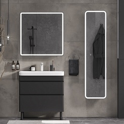 Equil Тумба с раковиной Eltoro 80 2 ящика напольная черный софт – фотография-9