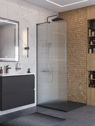 BelBagno Душевая перегородка Uno UNO-L-1-TB-90-FL-GM 90x200 профиль оружейная сталь стекло рифленое – картинка-3