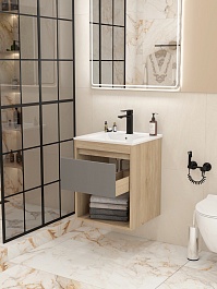 Teymi Тумба с раковиной Vitra 50 подвесная дуб/графит – фотография-10