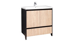 Velvex Тумба с раковиной напольная Klaufs 90 черная/дерево – фотография-4