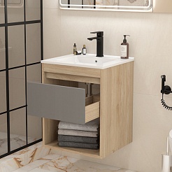 Teymi Тумба с раковиной Vitra 50 подвесная дуб/графит – фотография-5