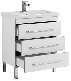 Aquanet Тумба с раковиной Сиена 70 напольная, ящики, белая – фотография-3