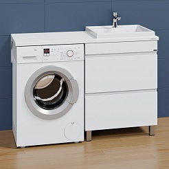 СанТа Мебель для ванной под стиральную машину Марс 130 R 2 ящика белая – фотография-4