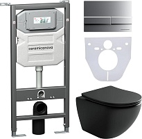 Ceramicanova Подвесной унитаз Metropol Rimless с шумоизоляционной панелью CN1000 с системой инсталляции Envision кнопка Flat хром матовый
