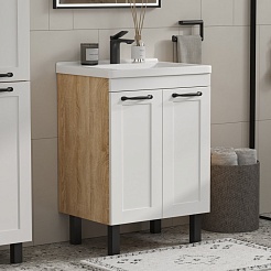 Equil Тумба под раковину Lago 70 2 ящика напольная белая/дерево – фотография-4