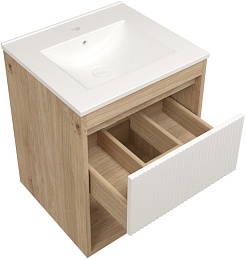 Teymi Тумба с раковиной Vitra 50 Волна подвесная дуб/белый – фотография-2