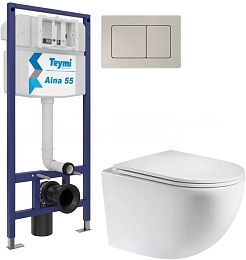 Teymi Унитаз подвесной Lina S T40102 с инсталляцией Aina 1220067 с кнопкой Aina T70014 – фотография-1