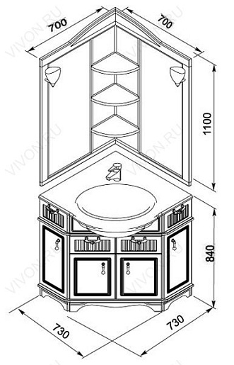 Aquanet Тумба с раковиной "Луис 70" угловая белая (167656) – фотография-4
