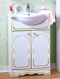 Бриклаер Мебель для ванной Лючия 60 белый глянец/золото, шкафчик – фотография-9
