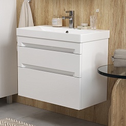 Equil Тумба с раковиной Corner 60 2 ящика подвесная белая – фотография-6