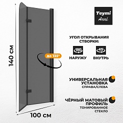 Teymi Шторка на ванну Anni 100x140 профиль черный матовый стекло тонированное – фотография-10