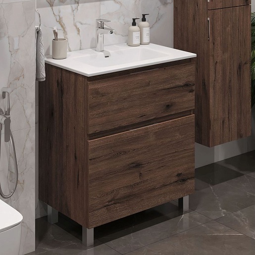Aquanet Тумба с раковиной Алвита New 60 Flat дуб веллингтон табак – фотография-2