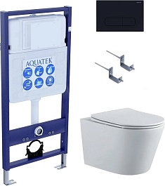Aquatek Унитаз подвесной Вега AQ1905-00 в комплекте с инсталляцией Standard INS-0000012 с клавишей смыва KDI-0000017 матовая черная и крепления KKI-0000002 – фотография-1