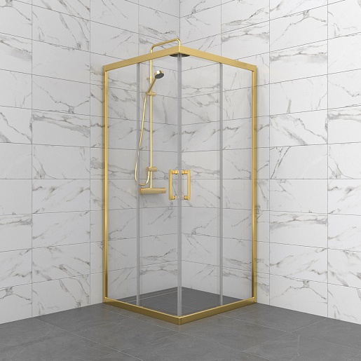 Triton Душевой уголок Фикс-Голд 90x90 стекло прозрачное профиль золото – фотография-4