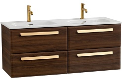 Cezares Тумба с раковиной Eco Cer-N 120 с 4 ящиками орех шоколад софт CZR-8073-120-2 ручки сатиновое золото – фотография-1