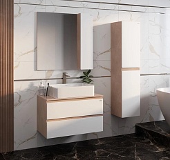 Onika Тумба под раковину Алеста 80 подвесная белая/камень светлый – фотография-5