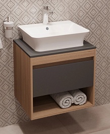 Teymi Тумба с раковиной Ritta 55 дуб эврика/графит матовый подвесная T60523 раковина T50002 – фотография-1