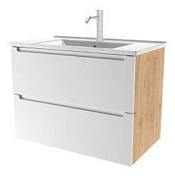 Зов Тумба с раковиной Дион 60 подвесная матовая белая/дуб – фотография-1