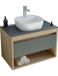Teymi Тумба с раковиной Ritta 65 дуб эврика/графит матовый подвесная T60524 раковина T50207 – фотография-1