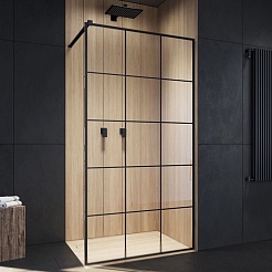 Ceruttispa Душевое ограждение Muza T100 профиль черный стекло прозрачное с рисунком – фотография-3