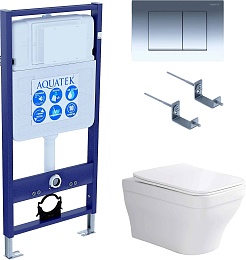 Aquatek Унитаз подвесной Амадео AQ1163-00 в комплекте с инсталляцией Standard INS-0000012 с клавишей смыва KDI-0000010 глянцевый хром и крепления KKI-0000002 – фотография-1