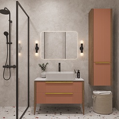 Зов Тумба под раковину Валенсия 100 подвесная бежево-розовая/столешница белая – фотография-3