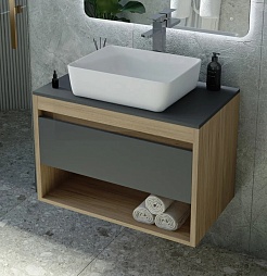 Teymi Тумба с раковиной Ritta 65 дуб эврика/графит матовый подвесная T60524 раковина T50302 – фотография-1