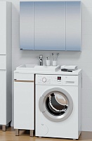 СанТа Мебель для ванной под стиральную машину Марс 90 L с зеркальным шкафом Стандарт 90 белая/янтарное дерево