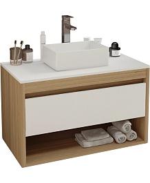 Teymi Тумба с раковиной Ritta 85 дуб эврика/белый матовый T60531 раковина T50304 – фотография-1