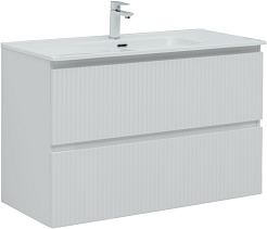 Aquanet Тумба с раковиной Джейн 2.0 100 Flat подвесная белый сатин – фотография-2