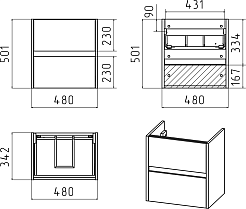 Misty Тумба для умывальника Алиса 50, 2 ящика, подвесная – фотография-5