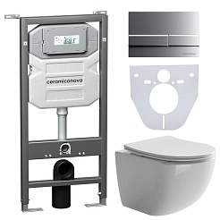 Ceramicanova Подвесной унитаз Forma Rimless с шумоизоляционной панелью CN1000 с системой инсталляции Envision кнопка Flat хром матовый – фотография-1
