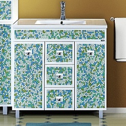 Misty Мебель для ванной Жемчужина 75 бело-голубая мозаика – фотография-4