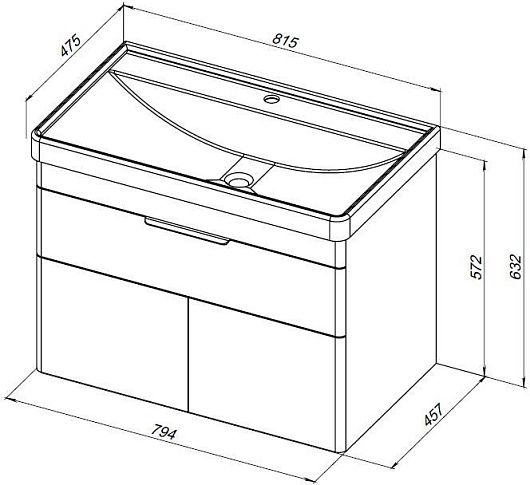 Aquanet Тумба с раковиной Ирис New 80 подвесная белая глянцевая – картинка-15
