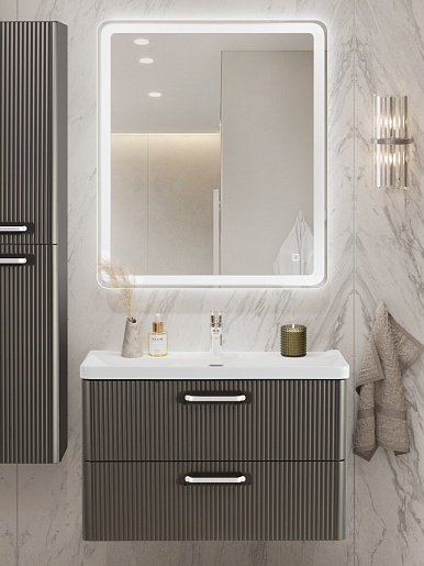 BelBagno Тумба с раковиной Due 80 подвесная Оружейная сталь ручки Белые – картинка-7