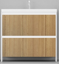 Velvex Тумба под раковину напольная Klaufs 90 белая/дерево, 2 ящика – фотография-1