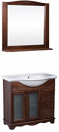 Bas Мебель для ванной Варна 85 орех, вставки стекло, 3 ящика, зеркало – фотография-1