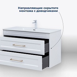 Aquanet Мебель для ванной Бостон New 100 Flat подвесная с золотыми белый сатин – фотография-27
